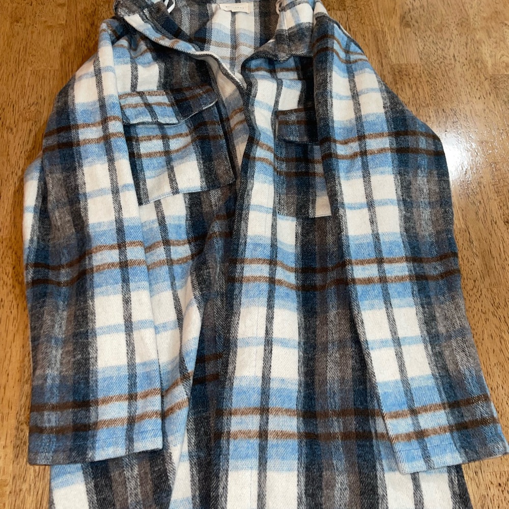 Plaid Long Oversized Jacket in Blue and Brown